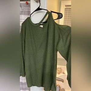Size L waffle knit sweat with one shoulder cut out